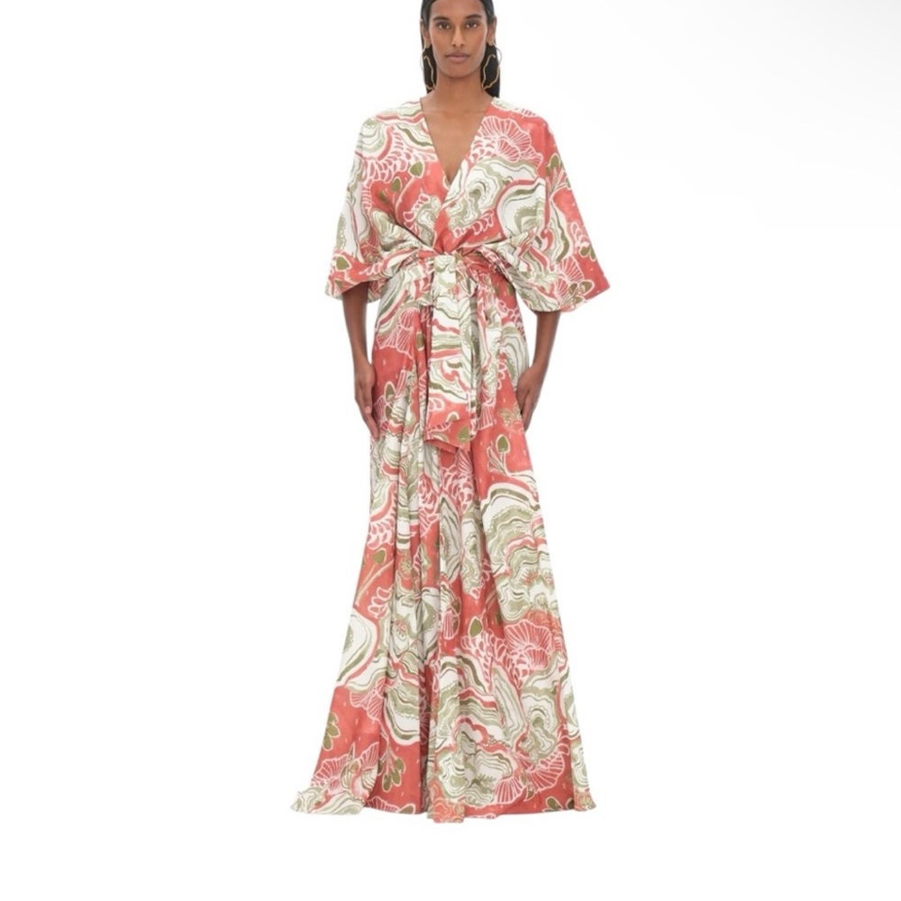 Andrea Iyamah Pink Cream Ruffled Wrap Gown